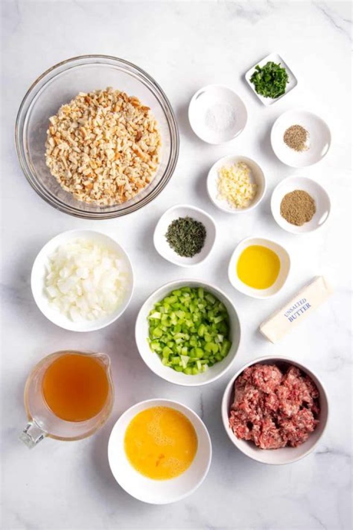 Ingredients to make Sausage Stuffing.