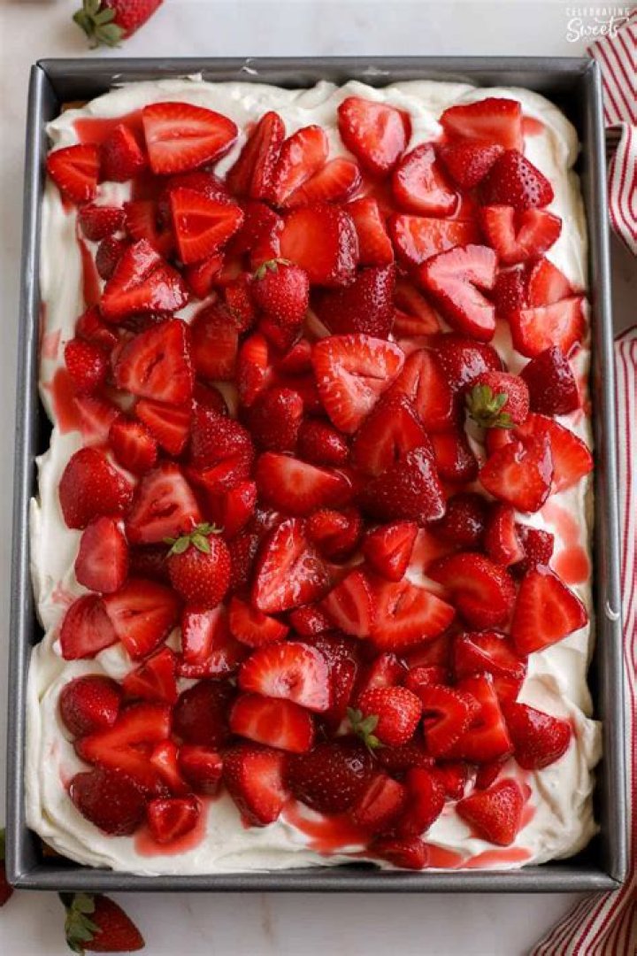 Strawberry Shortcake Sheet Cake - Celebrating Sweets