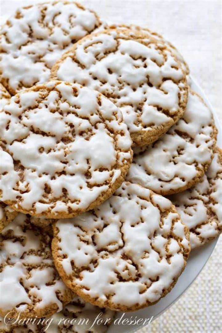 White frosting on an oatmeal cookie.